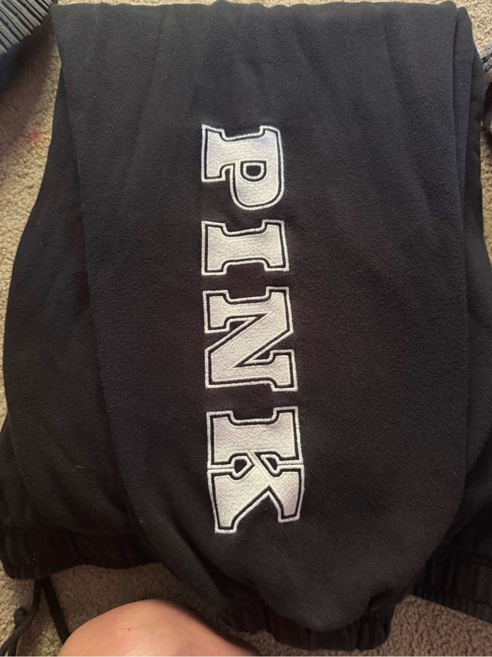 PINK Victoria's Secret Black Sweatpants with White Logo - Kids